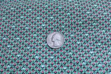 1930s 40s vintage cotton calico fabric, tiny flowered print pale jade green  barn red