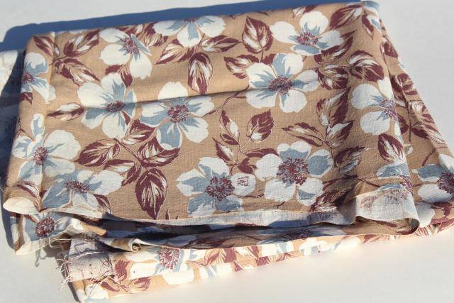 1930s 40s vintage cotton feed sack fabric, apple blossom print in brown & white