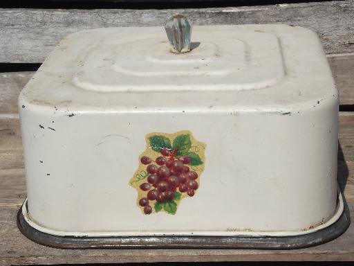 1930s 40s vintage metal breadbox for cake, plate and keeper cover dome