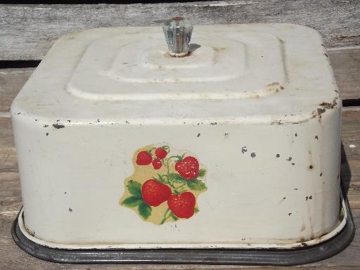 1930s 40s vintage metal breadbox for cake, plate and keeper cover dome