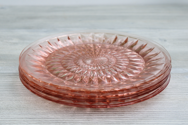 1930s 40s vintage pink depression glass dinner plates, Windsor pattern Jeannette glass