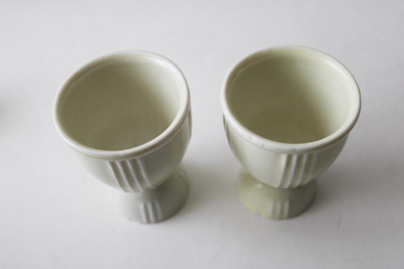 1930s Hankscraft egg cups, depression vintage kitchen pottery art deco dishes