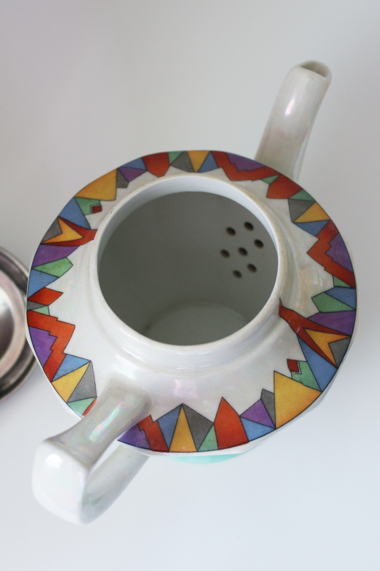 1930s art deco vintage Forman Bros Hall china teapot w/ metal lid, tea infuser