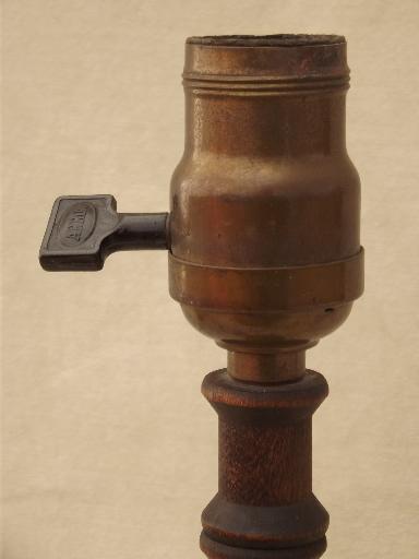 1930s table lamp, wood spool furniture folk art made from thread spools