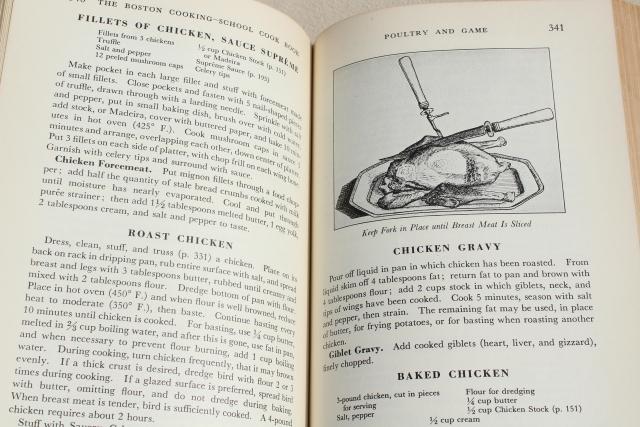 1930s vintage Boston Cooking School Cook Book, early Fanny Farmer cookbook w/ depression era ads