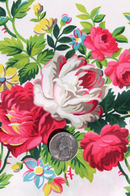 1930s vintage Everglaze polished cotton chintz fabric, rose floral lattice print