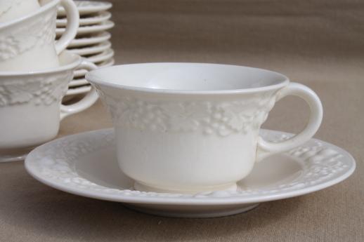 1930s vintage Homer Laughlin eggshell china, antique creamware cups & saucers embossed fruit