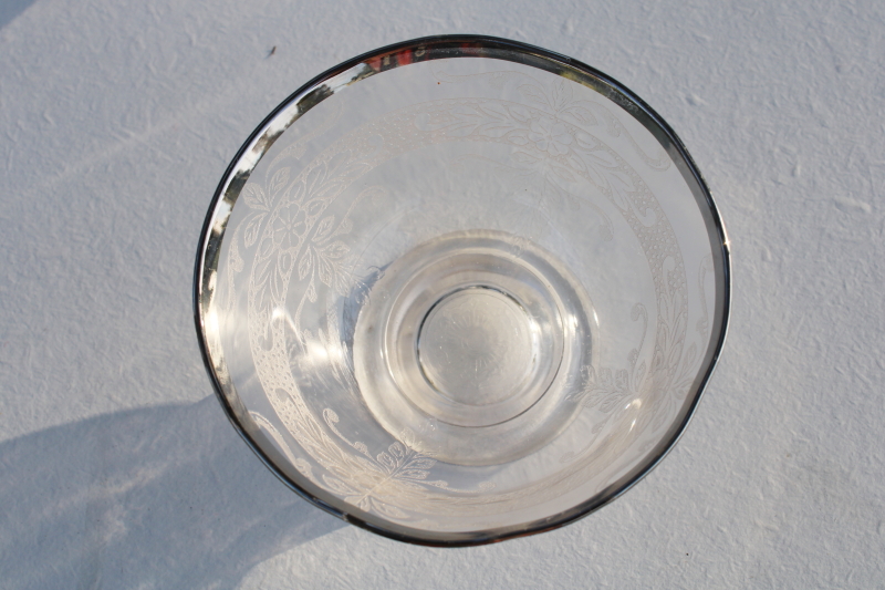 1930s vintage MacBeth Evans rose band clear depression glass dessert dishes platinum trim