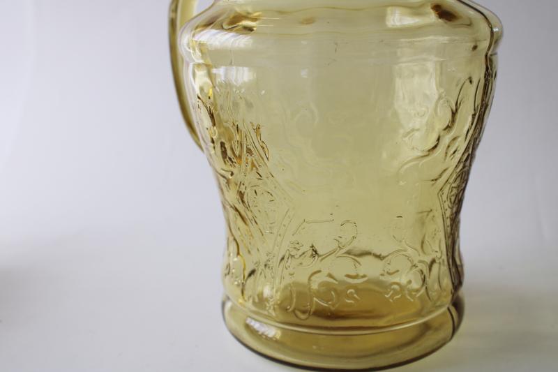 1930s vintage Madrid amber depression glass pitcher ice lip shape Federal glass