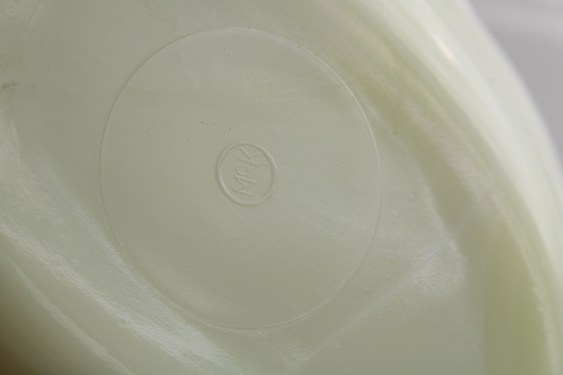 1930s vintage McKee french ivory laurel pattern bowl, uranium green glow depression glass