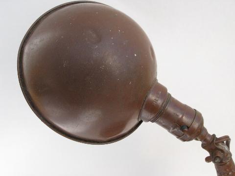1930s vintage Miller work table lamp w/ pivot, industrial metal helmet shade