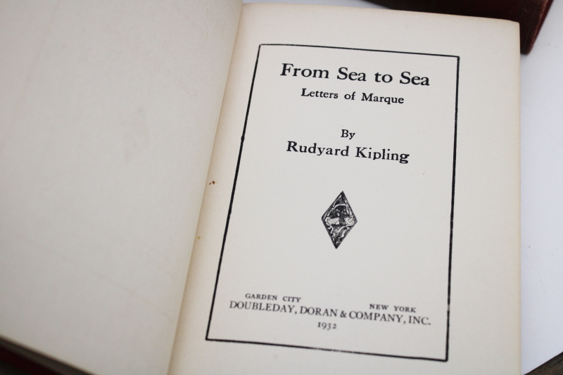 1930s vintage Rudyard Kipling collection, arts  crafts style red leatherette books