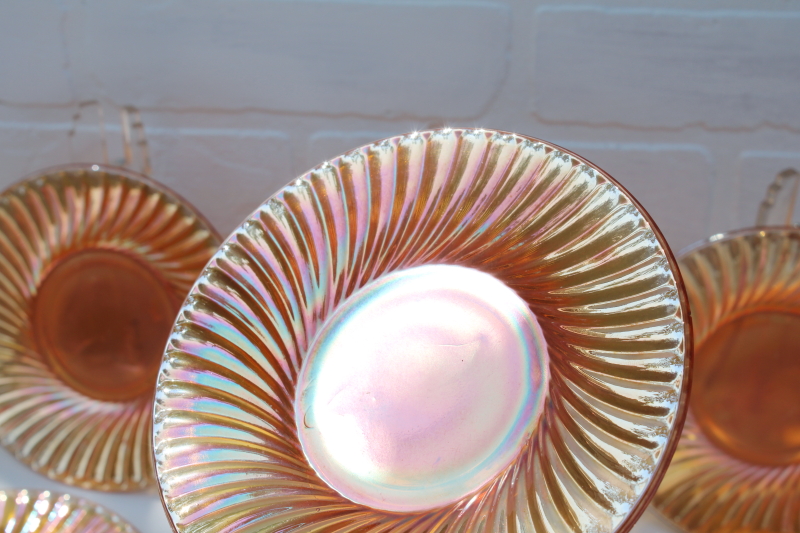 1930s vintage carnival glass, set of 8 small plates marigold iridescent luster