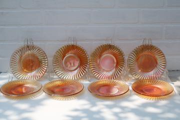 1930s vintage carnival glass, set of 8 small plates marigold iridescent luster