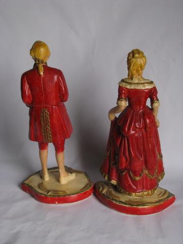 1930s vintage chalkware figures, hand-painted french colonial couple