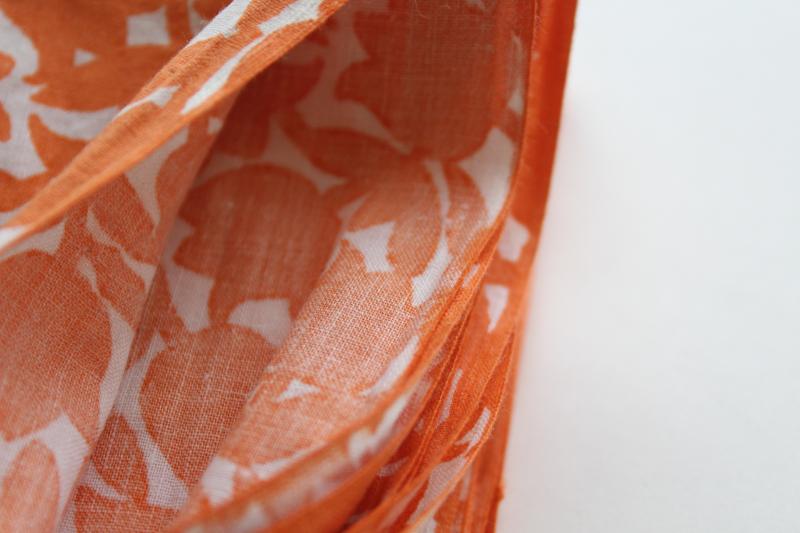 1930s vintage coral orange tulips print cotton fabric, depression era