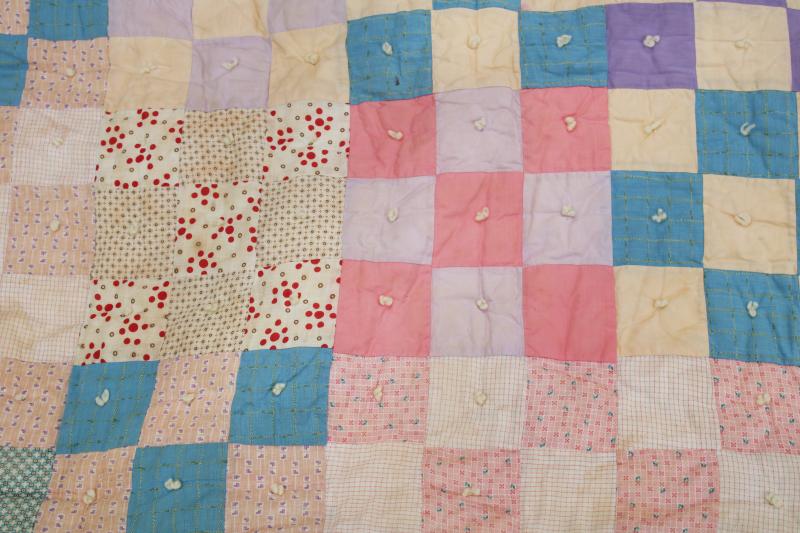 1930s vintage cotton patchwork quilt, soft girly colors shabby cottage chic