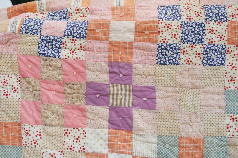 1930s vintage cotton patchwork quilt, soft girly colors shabby cottage chic