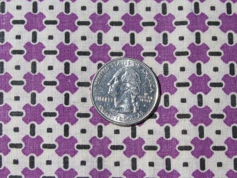 1930s vintage cotton quilting fabric, lavender purple & black on white