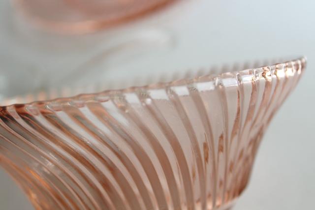 1930s vintage depression glass, blush pink sauce or mayonnaise bowl w/ glass ladle spoon