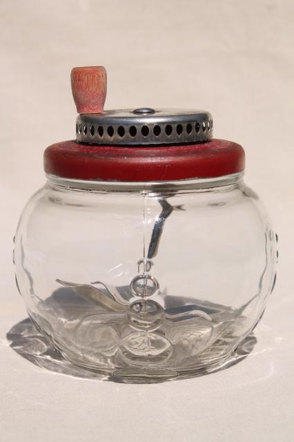 Vintage Hand Crank Egg Beater With Splash Lid Green Wood Handle fits Pyrex  Jar