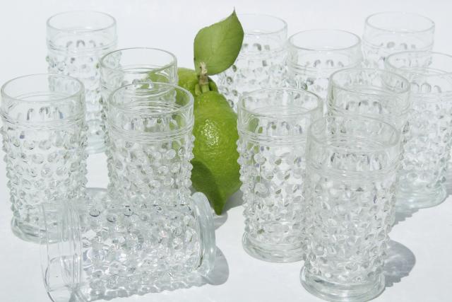 1930s vintage hobnail glass juice tumblers or liqueur glasses set, crystal clear Anchor Hocking