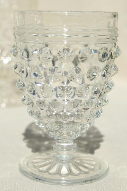 1930s vintage hobnail glass wine glasses & footed tumblers set, crystal clear Anchor Hocking