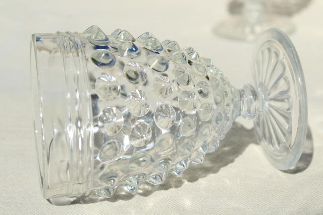 1930s vintage hobnail glass wine glasses & footed tumblers set, crystal clear Anchor Hocking