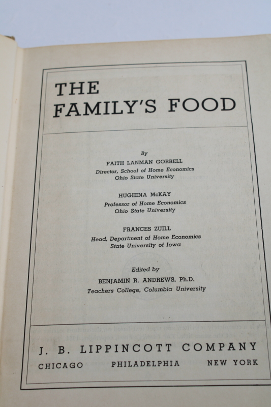 1930s vintage home economics book The Familys Food depression era meal planning, grocery shopping, nutrition
