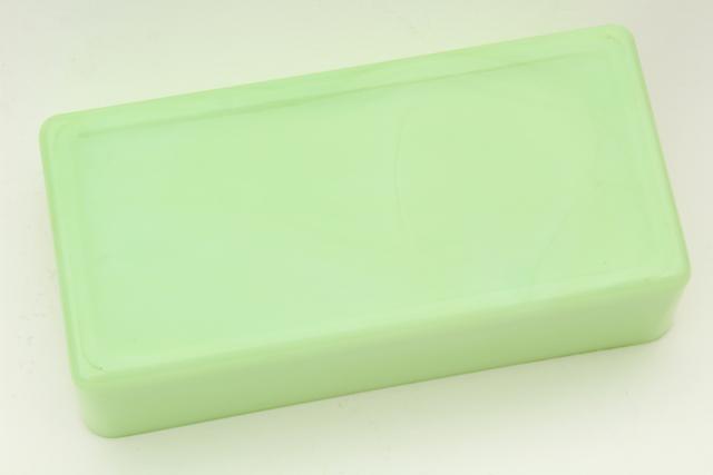 1930s vintage jadite green glass refrigerator box or loaf pan, Jeannette or McKee jadeite