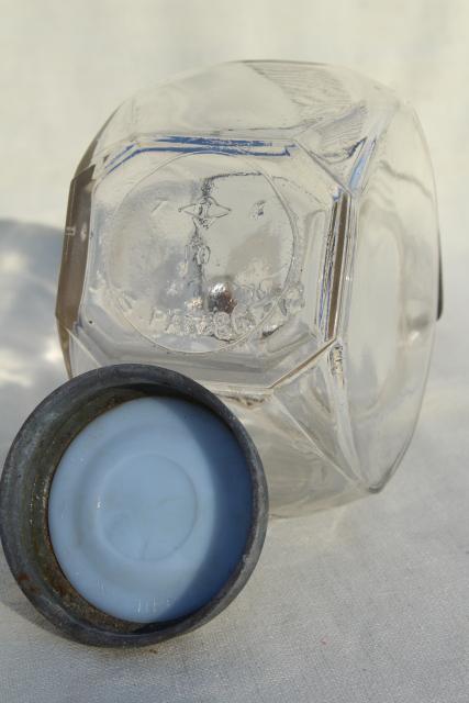 1930s vintage kitchen canister, old glass candy jar w/ wire bail handle, zinc lid