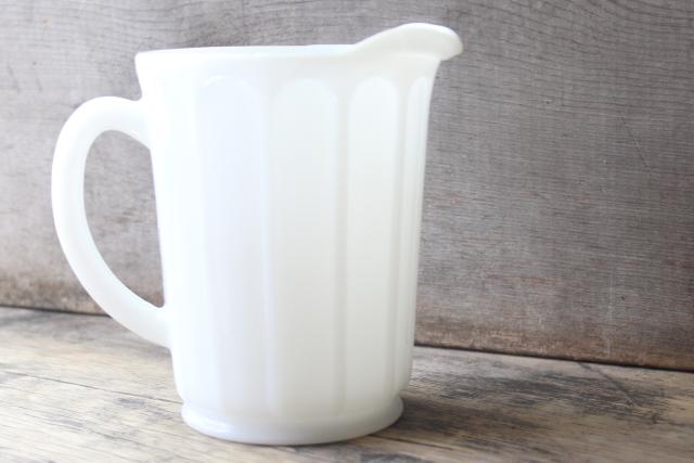 1930s vintage milk glass pitcher, Hazel Atlas ribbon pattern depression glass