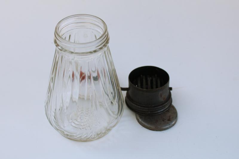 1930s vintage nut crusher hand crank grinder w/ red wood handle, glass jar