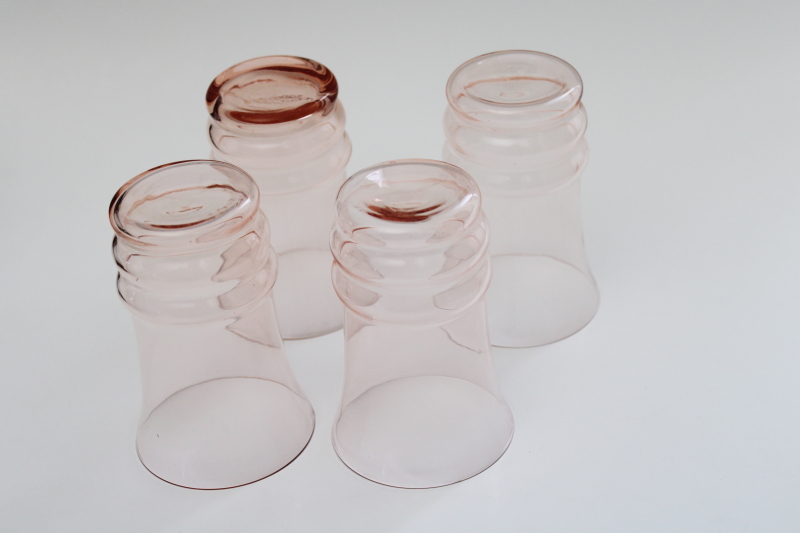 1930s vintage pink depression glass drinking glasses, Dunbar glass tumblers