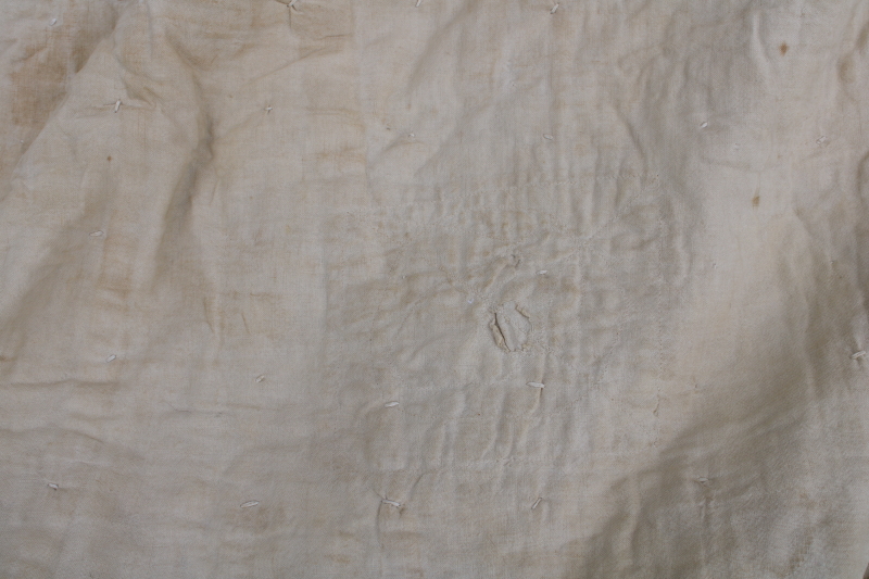1930s vintage quilt embroidered cotton flour sacks fabric, shabby antique needs cleaning