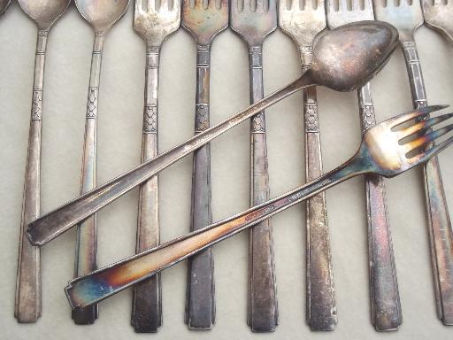 1930s vintage silver plate flatware  Rogers Capri iced tea spoons & grille forks
