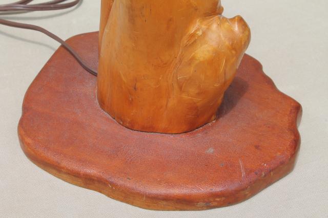 1930s vintage southern cypress table lamp, rustic wood w/ natural sculpture shape 