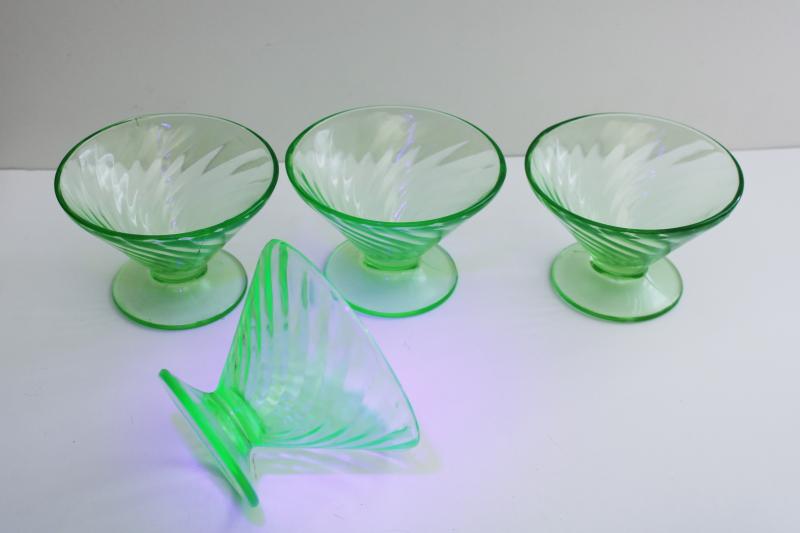 https://laurelleaffarm.com/item-photos/1930s-vintage-uranium-green-depression-glass-ice-cream-sherbet-dishes-spiral-pattern-Laurel-Leaf-Farm-item-no-fr121801-1.jpg