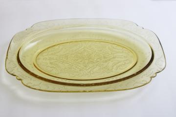 1930s vintage yellow amber depression glass, Madrid pattern platter or tray