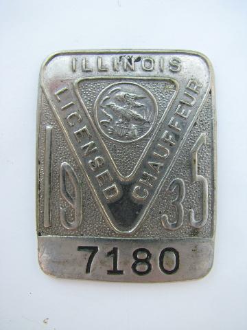 1935 licensed Illinois chauffeur badge pin license