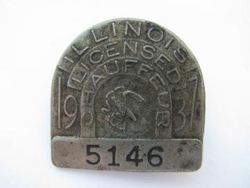 1937 licensed Illinois chauffeur badge pin license
