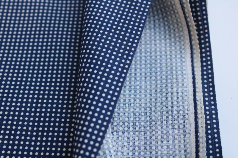 1940s 50 vintage 36 inches wide cotton fabric, pin dot print white dots on navy blue