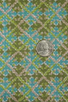1940s 50s vintage 36 wide cotton fabric, argyle plaid pixel print blue & green