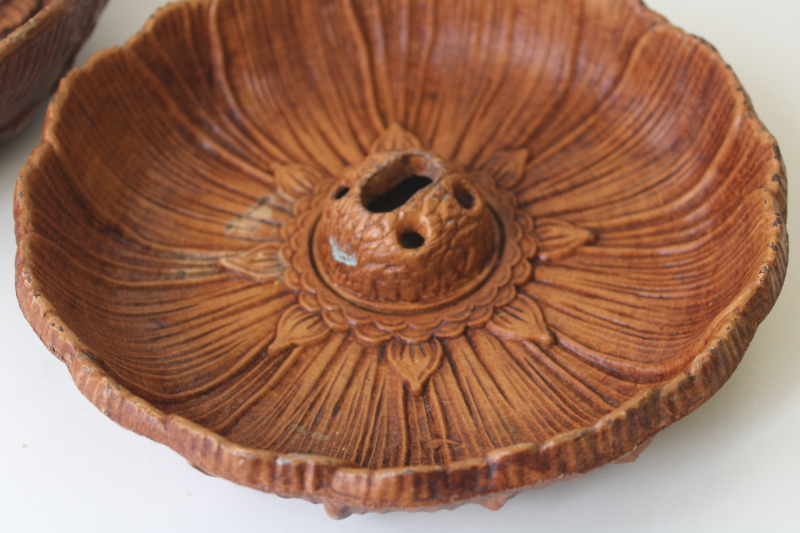 1940s 50s vintage Multi Products carved wood look bowls, nut bowl  flowers