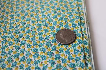 1940s 50s vintage cotton fabric, ditsy print tiny floral aqua green & yellow
