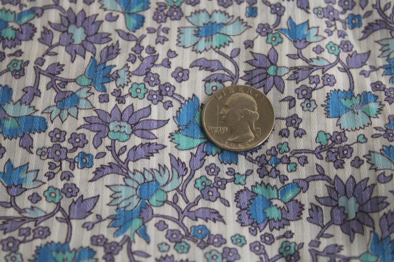 1940s 50s vintage cotton fabric, soft washed striped weave material w/ floral print
