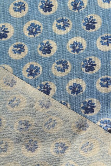 1940s 50s vintage fabric, cotton print flower dot retro polka dots blue & creamy white