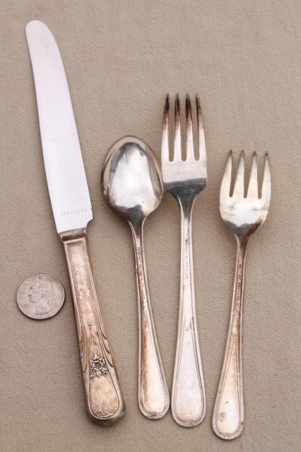 1940s Sears Roebuck silver plate flatware, Newport pattern silverware estate lot mixed pieces