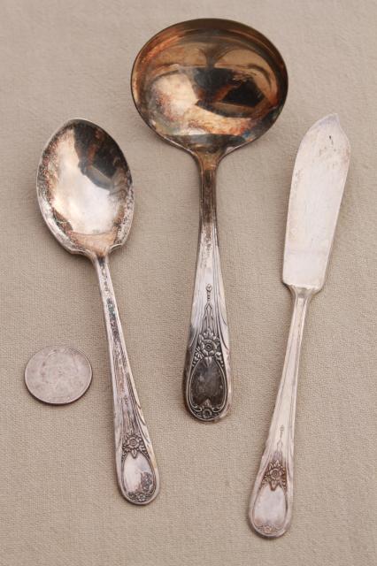 1940s Sears Roebuck silver plate flatware, Newport pattern silverware estate lot mixed pieces