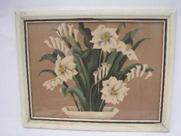 1940s Turner vintage framed floral print, shabby cottage chic